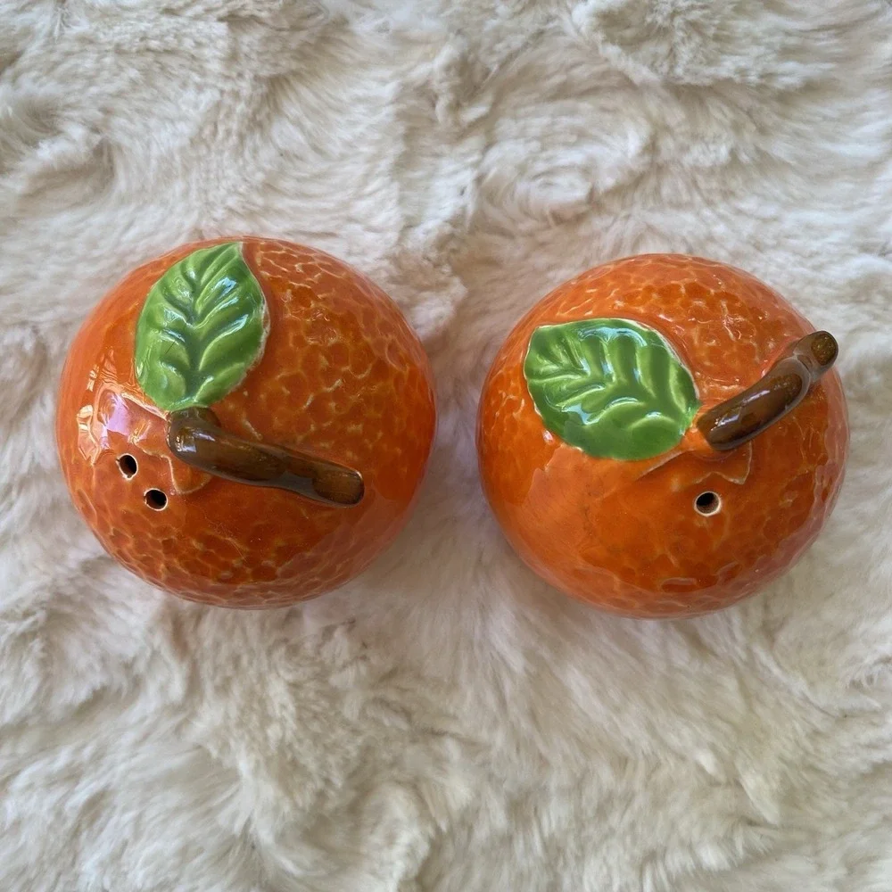 Vintage Orange Salt And Pepper Shakers Set Ceramic Retro Fruit Kitchen Cute